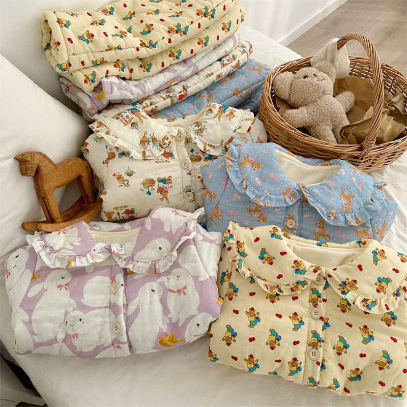 儿童家居服套装韩版ins洋气冬季加绒夹棉宝宝居家棉服裤子套装