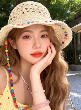 彩色编织帽女夏季2026新款海边度假风帽子大帽檐防晒遮阳渔夫帽