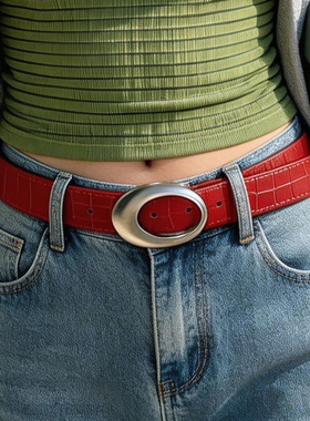 美式辣妹红色皮带复古风y2k腰带高级感配饰配牛仔裤裤带女款新品