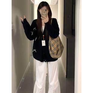 上衣 针新织开衫 慵懒风黑色宽松v领毛衣C9M45956套外女025款 早秋季