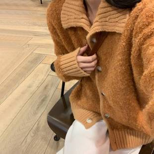 慵懒橘复古色毛衣CAM46650织外套女秋冬2025款 深秋初冬新穿搭针开