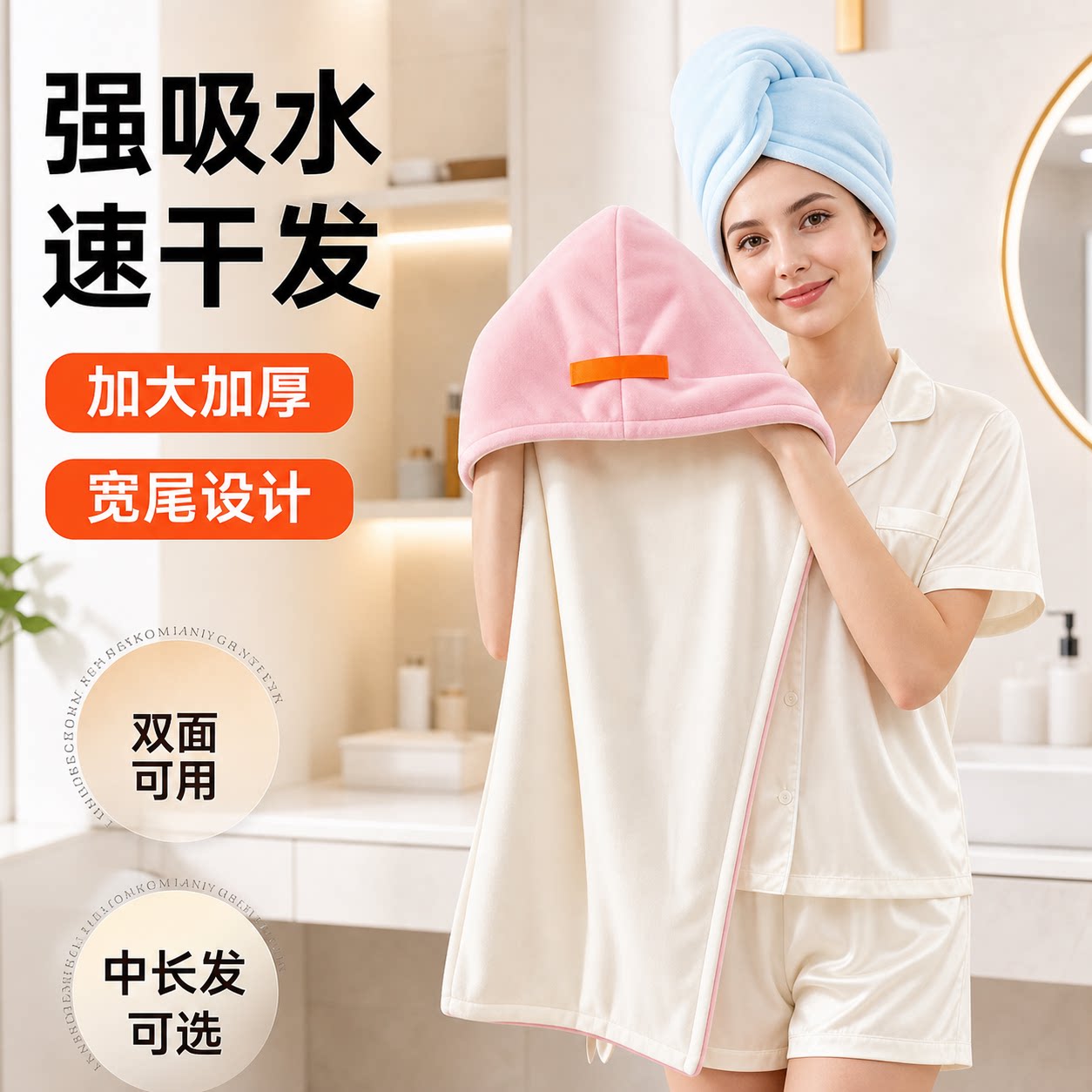 新款成人加大干发帽超强吸水速干宽尾浴帽洗头毛巾女士擦头发浴帽