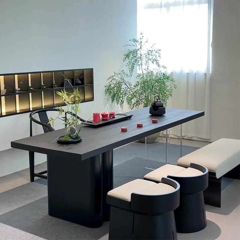 新中式2025新款实木茶桌办公室茶室家用轻奢高级感亚克力泡茶台