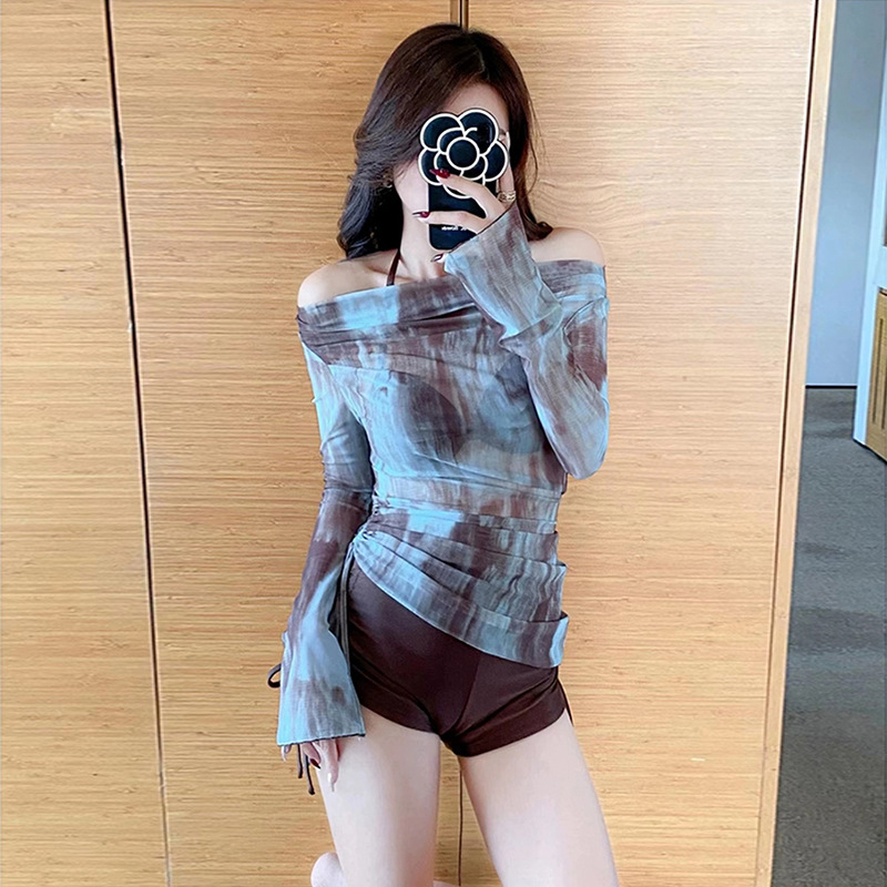 泳衣女分体三件套2024夏季新款长袖比基尼防晒海边度假泡温泉泳装
