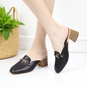 新款 网红拖鞋 2026春秋季 外穿无后跟懒人鞋 粗跟百搭包头半拖 女时尚