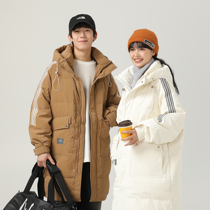 中长款加厚羽绒服男士新款户外情侣冬装白鸭绒简约男装连帽外套潮