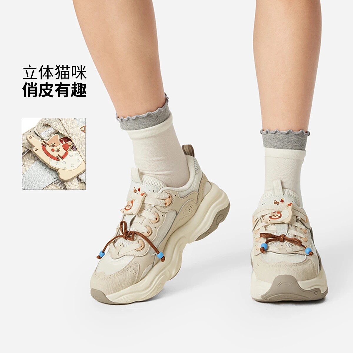 正品李宁女鞋休闲鞋2025冬季新品蜜糖系带黑色时尚潮流经典运动鞋