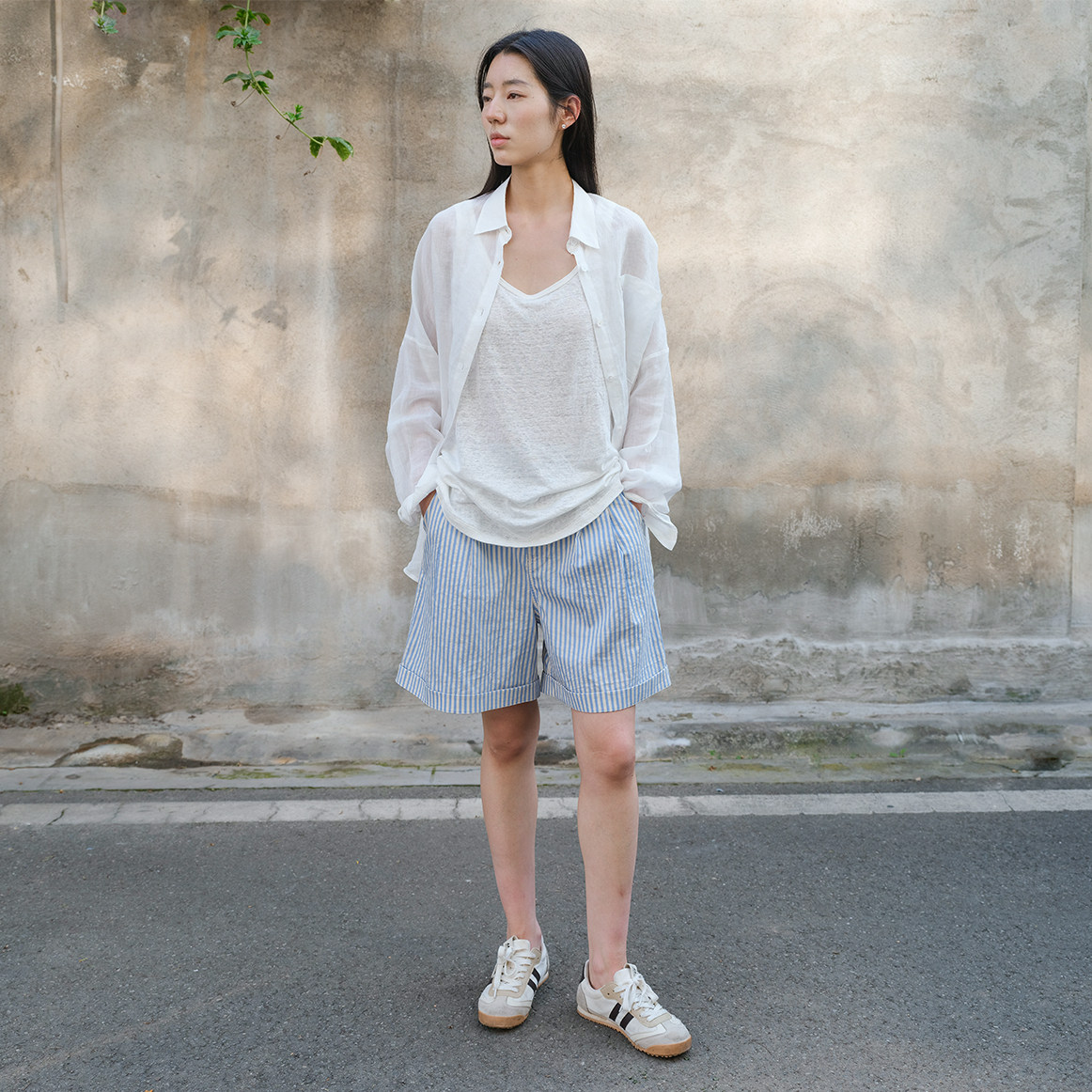 王悠悠 超薄休闲夏日宽松bf慵懒风真丝棉清爽凉快抗皱短裤夏女