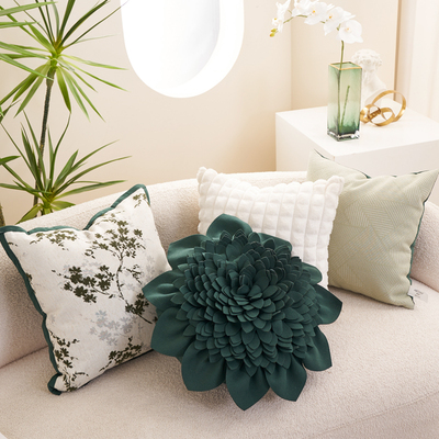 森系清新抱枕毛呢盘花客厅沙发新中式提花靠背垫床上睡觉腰靠枕套