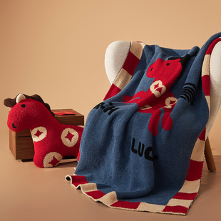 马年礼物靠枕小马新年抱枕玩偶披肩毛毯盖毯沙发毯子午睡毯空调毯
