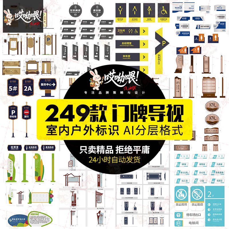 学校医院办公室商场酒店幼儿园门牌vi导视系统标识标牌AI矢量模板