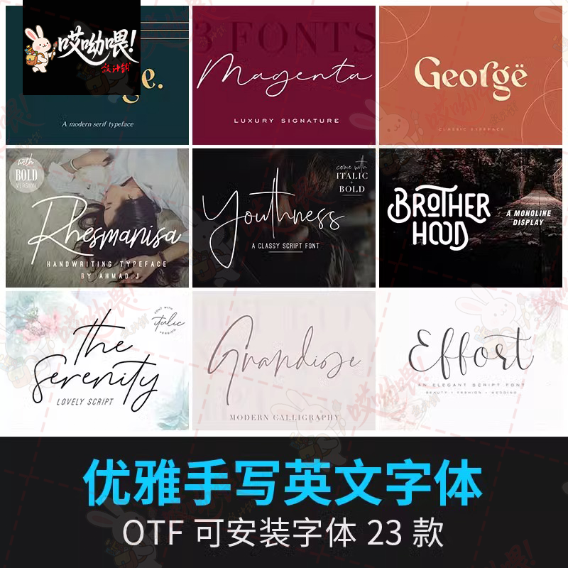 时尚文艺ps手写钢笔英文杂志海报排版品牌LOGO设计字体素材安装包