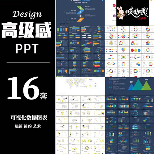 高级感PPT模板16套可视化数据图表分析常用逻辑商务简约设计素材