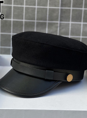 香港I.Tgreg小头围秋冬毛呢皮沿平顶帽女羊毛呢八角贝雷鸭舌帽子