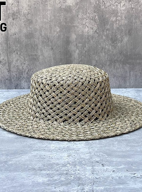香港I.Tgreg2026新款女士编织大檐草帽平顶户外旅游防晒遮阳帽子
