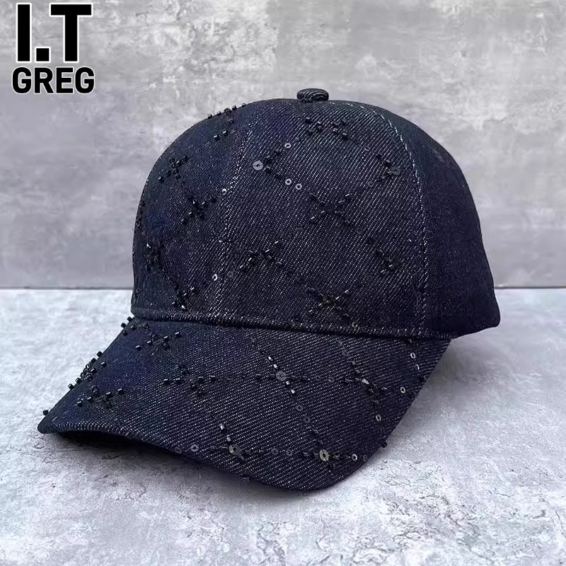 I.Tgreg女格纹亮片水洗棉棒球帽