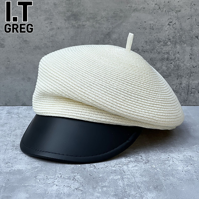 I.TGREG皮沿斜顶草编马术帽女