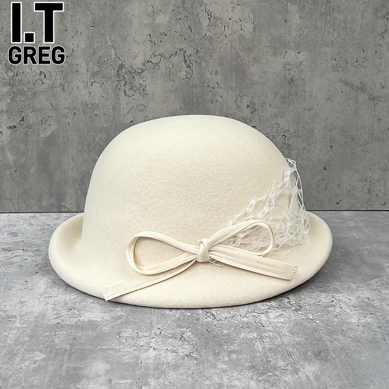 I.TGREG优雅网纱蝴蝶结礼帽女士