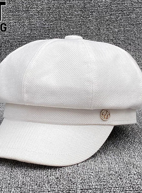 香港I.Tgreg白色棉麻八角帽女水钻复古鸭舌贝雷帽休闲百搭蓓蕾帽