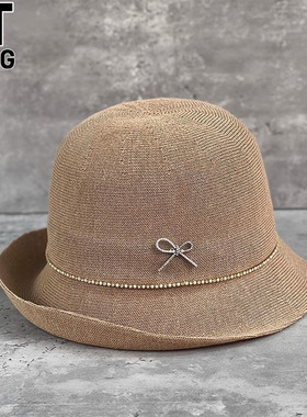 香港I.Tgreg女士钻链渔夫帽百搭透气防晒太阳帽时尚翘边遮阳盆帽