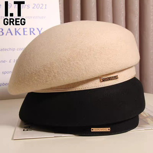 香港I.Tgreg帽子女秋冬优雅百搭羊毛呢贝雷帽复古鸭舌帽毛呢毡帽