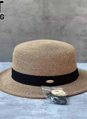 香港I.Tgreg复古休闲出游草帽时尚百搭防晒遮阳帽优雅大方平顶帽