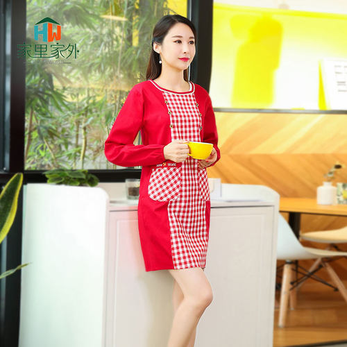 围裙新款厨房韩版时尚棉做饭长袖防油成人罩衣工作服定制女可爱