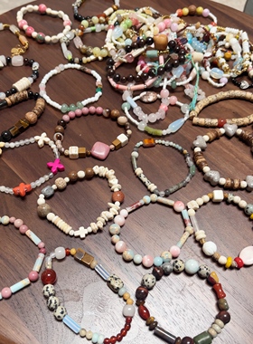 孤品清仓 纯手工手作串珠手链手串彩色石头琉璃木头珠子饰品女