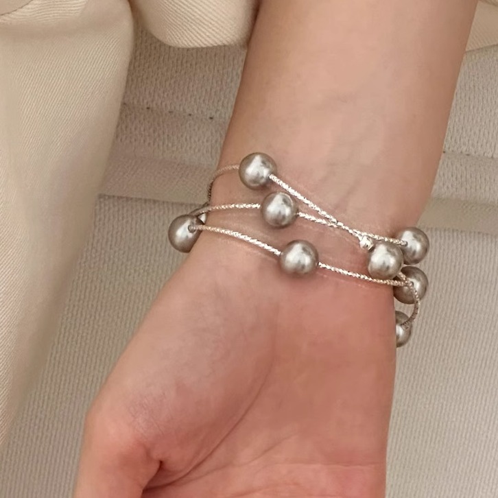 老钱风s925纯银真多麻灰珍珠多层手链女三层原创设计轻奢精致项链