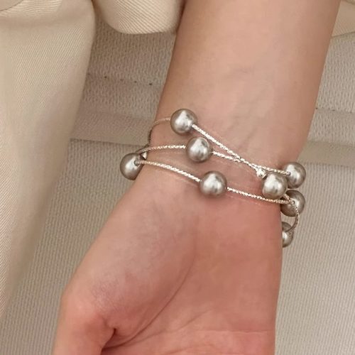 老钱风s925纯银真多麻灰珍珠多层手链女三层原创设计轻奢精致项链