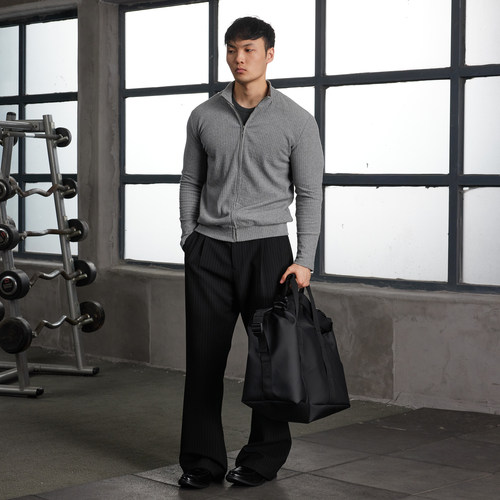 AFTERGLOW 秋季松弛感针织肌理开衫 显大立领坑条修身通勤外套