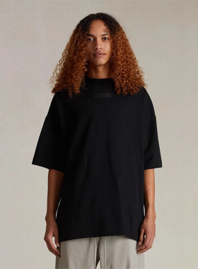 正品现货Fear of God Essentials 24SS皮标logo纯色宽松短袖T恤潮