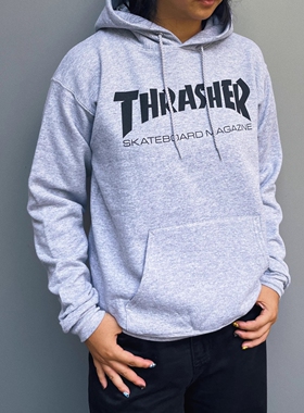 断码特价THRASHER美版火焰字母Logo卫衣宽松加绒连帽衫王一博同款