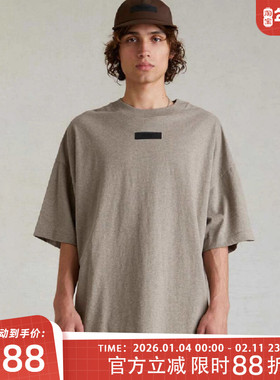 弹跳潮人Fear of God Essentials宽松皮标logo纯色圆领短袖T恤潮