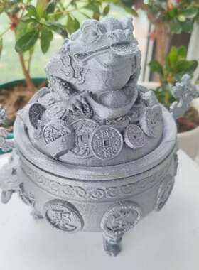 中式金蟾聚宝龙纹盆桌面招财摆件