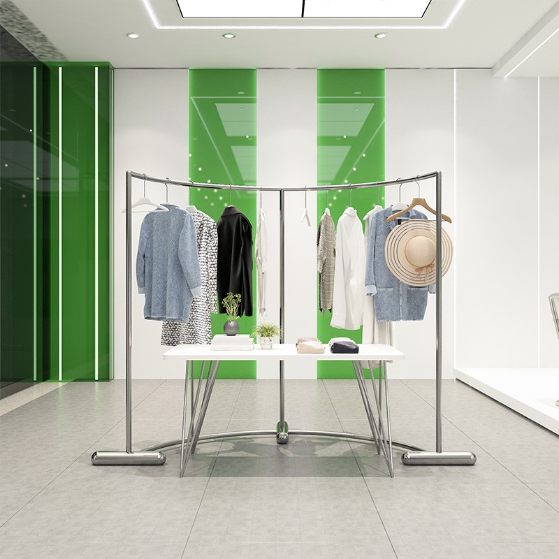服装店展示架不锈钢落地式弧形客厅挂衣架童装店专用中岛陈列货架