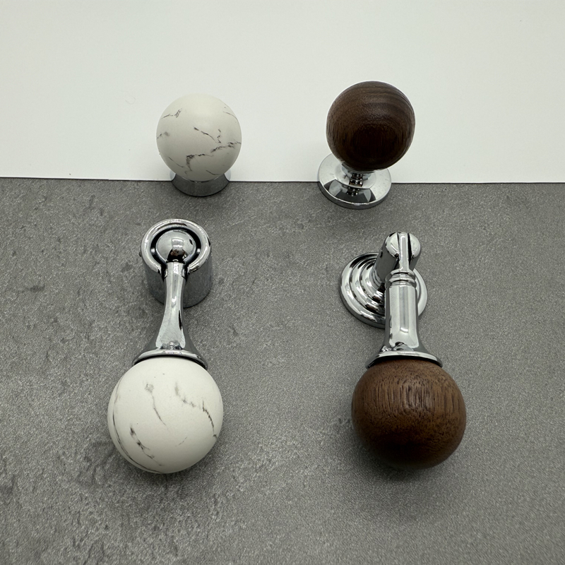 法式亮铬色抽屉拉手中古风黑白石头纹黑胡桃木色柜门把手