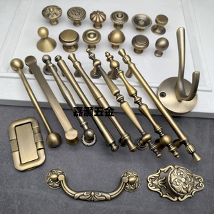 法式黄古铜色抽屉拉手美式（黄铜拉丝色）中古柜门把手锌合金材质