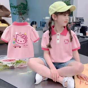 女童纯棉短袖卡通印花POLO衫翻领半袖中大童可爱休闲百搭上衣