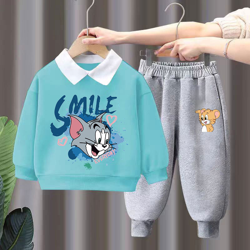 男童Polo衫卫衣套装新款春秋儿童翻领卡通猫和老鼠中童百搭两件套,童装/婴儿装/亲子装,套装,淘宝优惠券,粉丝福利购,淘宝优惠卷
