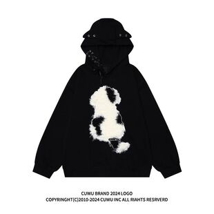 新款植绒斑点狗宽松连帽卫衣2025秋季oversize大码美式加绒外套