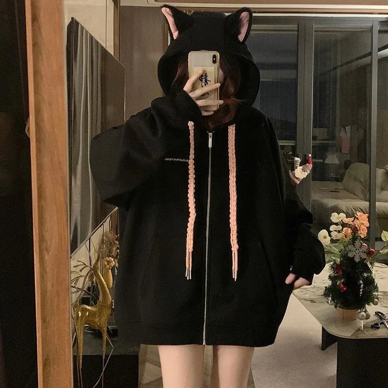 大码狗耳朵开衫卫衣25年秋冬新款