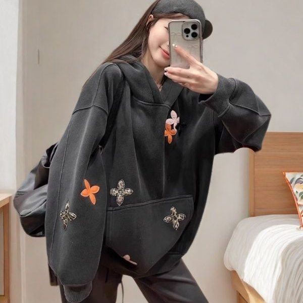 大码300斤美式复古刺绣潮牌连帽卫衣男女秋冬加绒加厚情侣装上衣