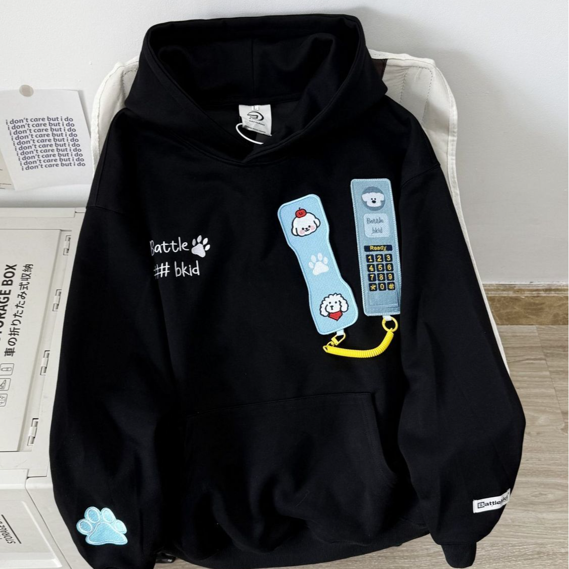 趣味电话休闲连帽卫衣女加绒加厚大码300斤宽松美式百搭情侣外套