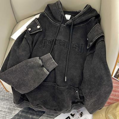 特大码300斤美式高街痞帅休闲卫衣男女刺绣字母连帽中性原宿帽衫