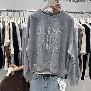 韩版 大码 时尚 重工刺绣亮片潮流百搭宽松卫衣秋季 休闲上衣 胖MM时尚