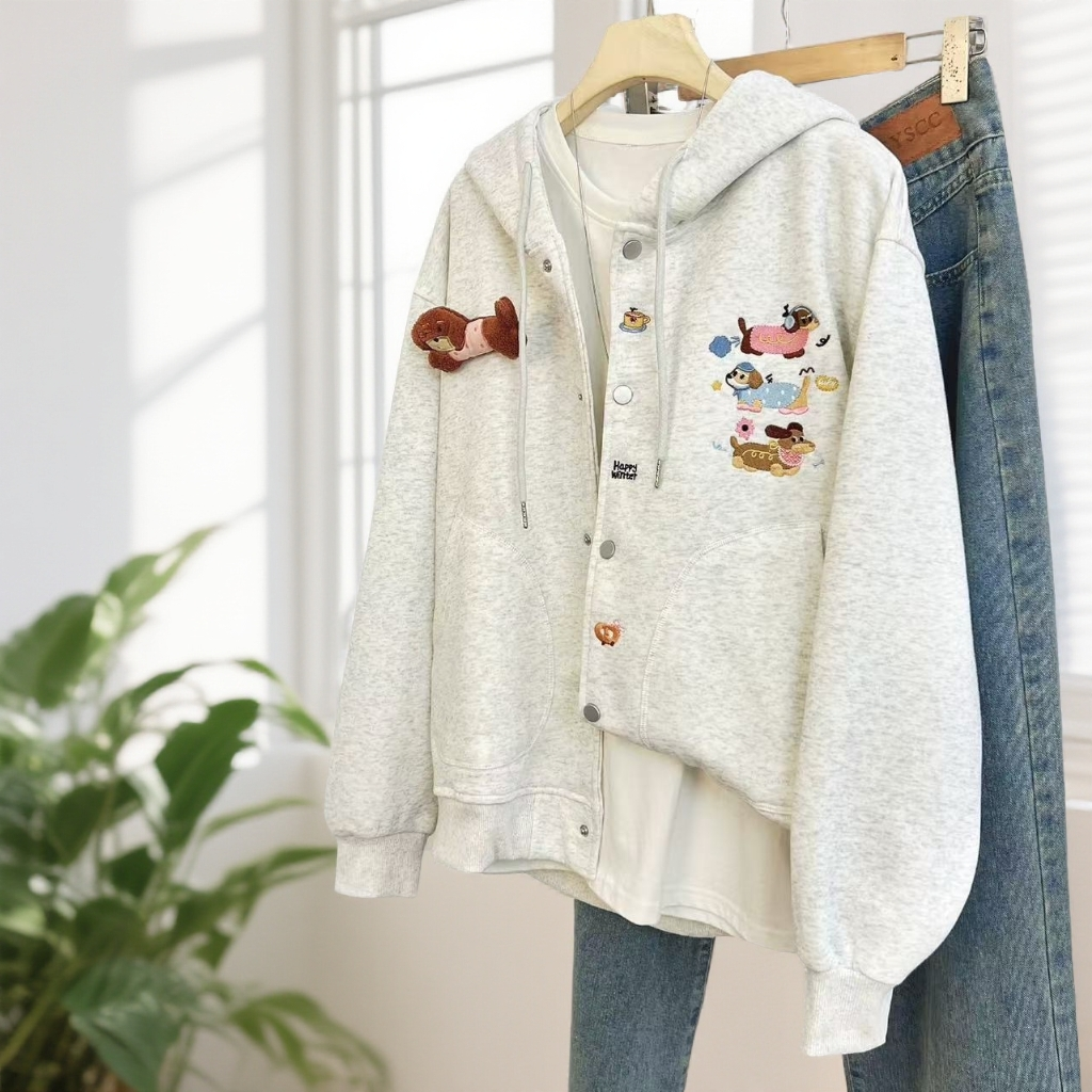 特大码300斤绣花腊肠狗宽松连帽卫衣新款秋冬时尚百搭韩版上衣ins