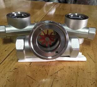 叶轮铸钢水流指示器 1内螺纹偏心白钢直通管道视镜流量 YL11