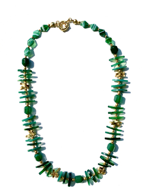 私人观点原创自制天然石原石切片手作项链蓝绿色森系复古文艺风