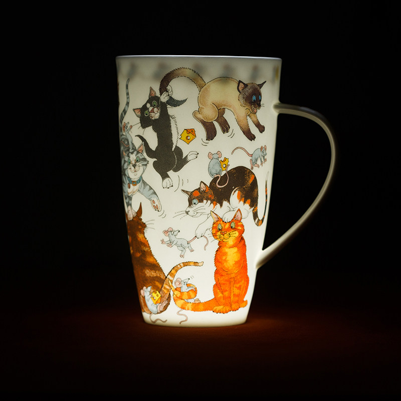 英国进口卡通风猫咪骨瓷水杯